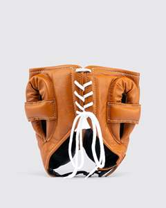 Protège-tête de boxe de haute qualité, couleur orange doré, fabriqué en cuir véritable, logo, protection intégrale du visage, à lacets, pour Muay Thai - Product Image 2