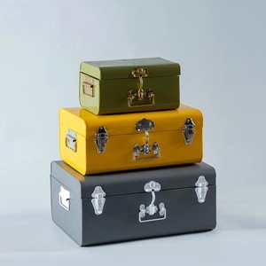 Minimalist Red <b>Metal</b> <b>Trunk</b> Set Rectangular Hinged Closure Classic Design With Lid For Sundries Stacking <b>Storage</b> Box - Product Image 6