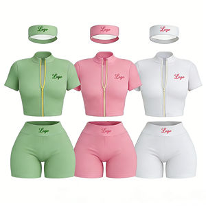 Women Two Piece Winter Fleece Activewear Set Full Sleeve Zip Crop <b>Jacket</b> Booty Shorts Headband Yoga Gym <b>Workout</b> Fitness Outfit - Product Image 3