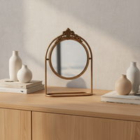 Miroir de table doré en métal, miroir décoratif d'art, meuble rétro, miroir rond pour chambre à coucher, dressing