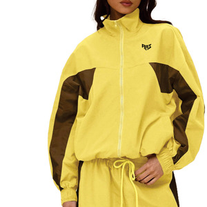 Trendy Women Oversized Yellow Windbreaker Tracksuit <b>Set</b> Lightweight Zip Jacket Elastic Waist Pants Custom OEM Sportswear Hoodies - Product Image 3
