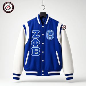 Veste de moto pour femme avec broderie en chenille 3D Zeta Phi Beta Sorority |   Veste à manches en cuir et laine brodée ZPB Sorority - Product Image 1