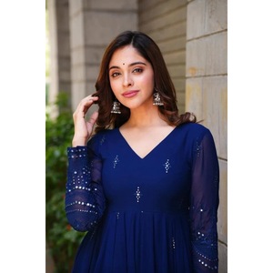 FANCY GEORGETTE BORDADO SECUENCIA BATA DE TRABAJO FONDO CON DUPATTA AZUL - Product Image 6