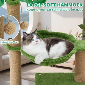 Arbre à chat multifonctionnel 2-en-1 pour chats d'intérieur, avec griffoir confortable, trou pour souris, balle en peluche et grand hamac - Product Image 3