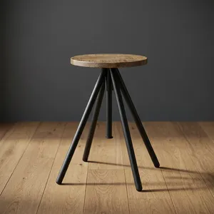 Modern Iron <b>Wooden</b> <b>Bar</b> Table Round Solid Wood Top Black Metal Tripod Base Counter Height Bistro Table for Home Restaurant - Product Image 2