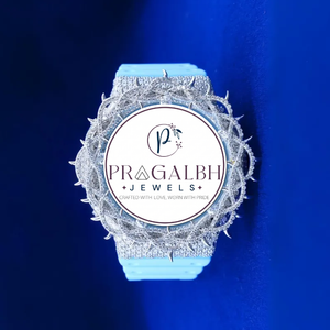 นาฬิกา Pragalbh Jewels ประดับเพชรแบบกำหนดเอง หรูหรา ขอบหน้าปัดรูปมงกุฎ นาฬิกาควอตซ์อนาล็อกดิจิตอล สายสแตนเลสและยาง สำหรับผู้ชาย - Product Image 6