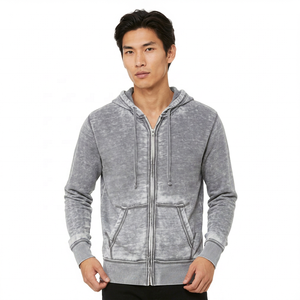 Men's Gray <b>Hooded</b> <b>Zip</b>-Up Sweatshirt Regular Fit Casual French Terry Cotton Hoodie with Pockets Autumn Wear - Product Image 3