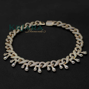 Women's 18K Gold Plated S925 Moissanite <b>Statement</b> <b>Necklace</b> Pear Cut Pave Setting Link Chain Luxury Party Jewelry - Product Image 3
