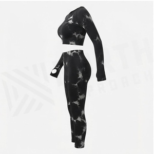2 Piece Yoga <b>Set</b> Full Length <b>Tie</b> <b>Dye</b> Print High Waist Leggings Crop Top With Hole Detail Spandex Polyester Stretchy Sportswear - Product Image 1
