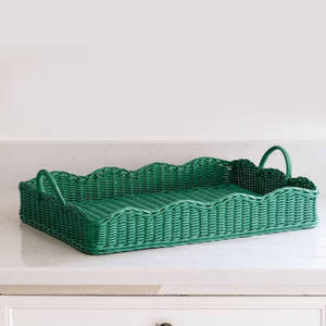 Elegante Bandeja de Mimbre Pintada de Blanco, Cesta de Servir de Mimbre Tejido con Borde Festoneado para Decoración de Interiores - Product Image 2