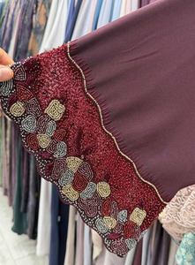 Maroon Designer <b>Abaya</b> Intricate Beaded Sleeve Work Elegant Modest Wear Premium Dubai Style <b>Abaya</b> for <b>Women</b> - Product Image 6