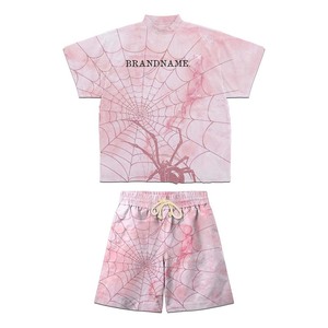 Conjunto de camiseta y pantalones cortos para mujer, 280 GSM, algodón French Terry, color marrón, impresión DTG con relieve, logotipo personalizado, 100% algodón. - Product Image 3