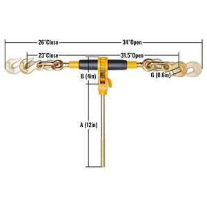 Tendicatena a cricchetto per carichi pesanti 3/8'-1/2' con ganci G80, limite di carico sicuro 12000 libbre, accessori per carrelli manuali salva-lavoro e antiscivolo - Product Image 4