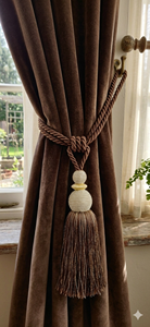 Elegant Traditional Brown Textile Tassel Tiebacks with Beaded Sphere Design for <b>Curtain</b> Accessories - Product Image 2