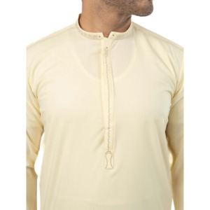 Salwar Kameez pour homme en coton 100% de qualité supérieure, brodé, respirant, séchage rapide, tenue de soirée formelle, couleur beurre, costume Kurta - Product Image 1