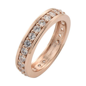 Bague de mariage demi-éternité classique en or rose pur 10K/14K/18K avec diamants de laboratoire, sertie en canal, pour femme, bague de mariage empilable - Product Image 1
