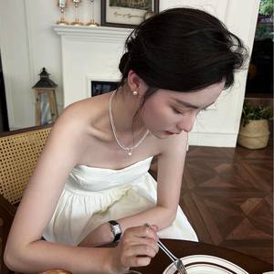 Collier à pendentif en argent S925 à double couche avec perle naturelle, design de niche pour le quotidien, argent écrasé, style superposé tendance - Product Image 3