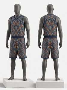 Ensemble de maillot de basket-ball à imprimé géométrique pour hommes, débardeur sans manches à col en V avec short à taille élastique, vêtements de sport respirants - Product Image 1