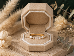 แหวนแต่งงานแบบมินิมอลลิสต์ ทอง 14K ประดับเพชรทรงมาร์คีส์และทรงกลม ขายส่งเครื่องประดับหรูหราสั่งทำได้ตามแบบ OEM ODM - Product Image 4