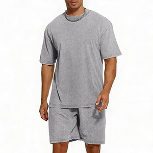Men Acid Wash Summer <b>Set</b> Soft Lightweight Two Piece Outfit Breathable Acid Wash Fabric For Beach Vacation Outdoor Adventures - Product Image 1