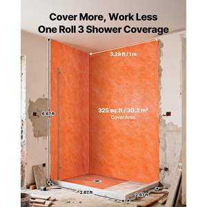 Membrane d'étanchéité pour carrelage de 325 pieds carrés, 3,3 x 99,1 pieds, épaisseur de 20 mils, rouleau de tissu en polyéthylène pour les murs de salle de bain et de sauna - Product Image 3