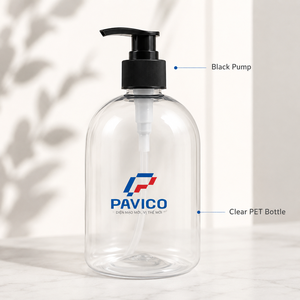 Bouteille de shampooing transparente en PET de 520 ml, ronde, avec pompe noire de 28 mm pour l'emballage de gel douche et de lotion, fabricant au Vietnam - Product Image 3