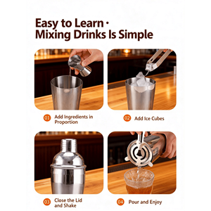 Set Professionale da Barman 12 Pezzi con Shaker Boston, Accessori per Cocktail e Drink Misti, Inclusi Supporto, Colino e Jigger - Product Image 3