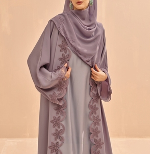 Nouvelle Collection 2026 : Abaya Modeste pour Femme Musulmane, Robe de Mariage Longue Unie à Col en V et Manches Longues en Polyester - Product Image 2