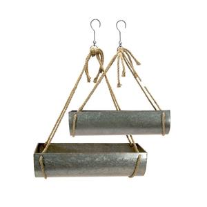 Juego de 2 macetas colgantes de metal galvanizado estilo rústico, redondas, con acabado plateado, para decoración de jardín interior y exterior, con cadena. - Product Image 4