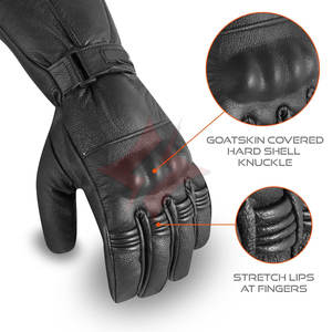 Gants de moto pour hommes et femmes, en cuir noir, compatibles écran tactile, avec protection rigide des articulations, coupe-vent et isolés thermiquement - Product Image 3
