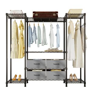 Appendiabiti in metallo resistente, portatile, per armadio domestico, con appendiabiti e cassetto in tessuto, scaffale e barre portabiti in filo metallico - Product Image 5