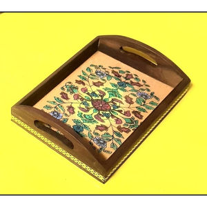 Plateaux de service carrés en bois faits à la main (Art Déco) - Résistants à la chaleur et dotés d'une fonction coulissante pour les mariages et les occasions de Diwali - Product Image 1