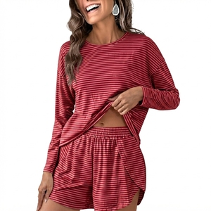 Double Stitched Seam High Quality Skinny Casual Embroidered Ladies Nightwear <b>Set</b> Super Soft Peach Rib Spring Sleepwear - Product Image 4