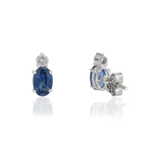 Boucles d'oreilles minimalistes classiques et tendance en or blanc 14 carats véritable avec saphir bleu et diamant, pour usage quotidien, bijoux simples, fabricant - Product Image 5