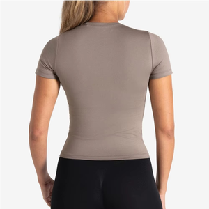 Camiseta Deportiva para Mujer OEM, Material Elástico que Absorbe el Sudor, Cómoda para Hacer Ejercicio, Camiseta para Gimnasio, Correr, Yoga, Venta al por Mayor - Product Image 5
