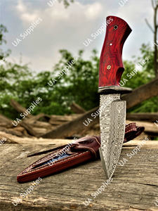 Couteau de camping plein pied en acier Damas de qualité industrielle, le plus vendu, avec manche en bois Pakka et étui en cuir, OEM - Product Image 4