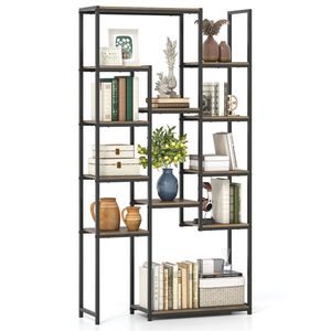 Libreria Moderna Autoportante in Rovere con 12 Ripiani Sfalsati e Struttura in Metallo - Product Image 3