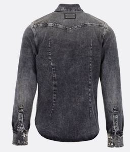 Chemise en jean déchiré pour homme, manches longues, col rabattu, couleur unie, style décontracté, coupe droite tissée - Product Image 2