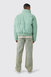 Chaqueta Acolchada Verde Menta para Hombre, Cuello Alto, Cierre de Cremallera, Cortavientos, Abrigo Casual de Invierno, Corte Regular, Relleno de Poliéster - Product Image 2