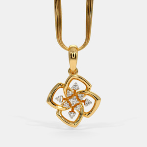 Yellow Gold Four Petal Floral Lab Grown Diamond Pendant Necklace - Product Image 1