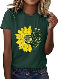 T-shirt en coton pour femme à imprimé tournesol, coupe ajustée, style rétro, manches courtes, respirant, tricoté, décontracté, style estival, haut doux - Product Image 2