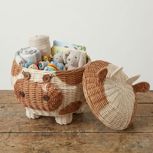 Cesta de Almacenamiento Moderna y Ecológica de Mimbre con Forma de Vaca, Organizador con Forma de Animal para la Habitación del Bebé, Dormitorio y Decoración del Hogar - Product Image 3