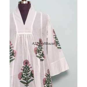 เดรสยาวลำลองสำหรับฤดูร้อน ผ้าฝ้าย 100% ไม่ถักทอ ลายดอกพิมพ์บล็อก แขนยาว เอวธรรมชาติ เป็นมิตรกับสิ่งแวดล้อม ซักได้ - Product Image 2