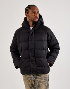 Doudoune matelassée oversize noire brillante personnalisée pour homme avec poche sur la manche - Product Image 1