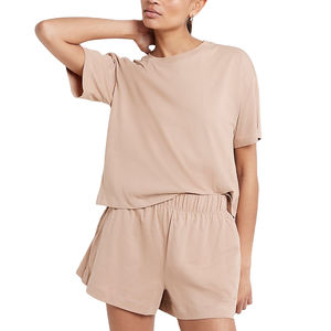 Conjunto de Pijama para Mujer, 2 Piezas, Camiseta y Pantalones Cortos Personalizados, Diseño Sólido, Venta al Por Mayor, Algodón, 2 Piezas - Product Image 2