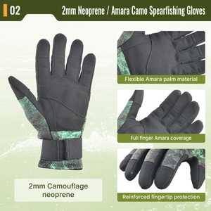 Gants de pêche sous-marine AROPEC en néoprène camouflage 2 mm avec paume en Amara durable et poignet réglable en velcro pour la plongée, la chasse et la pêche - Product Image 3