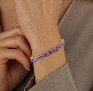 Pulsera con Dije de Amatista Natural en Forma de Corazón, Plata de Ley Chapada en Oro, Elegante Gema Púrpura, Joyería Fina de Lujo para Mujer - Product Image 4