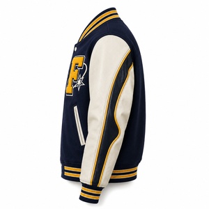 Veste universitaire marine pour homme avec patch logo personnalisé brodé, style preppy, fermeture boutonnée sur le devant - Product Image 4