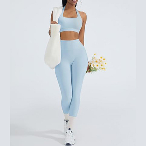 Conjunto Deportivo Ecológico y Transpirable para Mujer, Bra Deportivo y Leggings de Cintura Alta, 2 Piezas, con Logotipo Frontal, para Gimnasio, Entrenamiento, Fitness y Actividades - Product Image 2