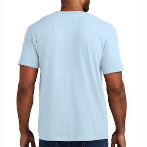 T-shirt à manches courtes bleu clair pour homme, 100% coton, uni, coupe classique, décontracté, col rond, poche sur le devant - Product Image 2